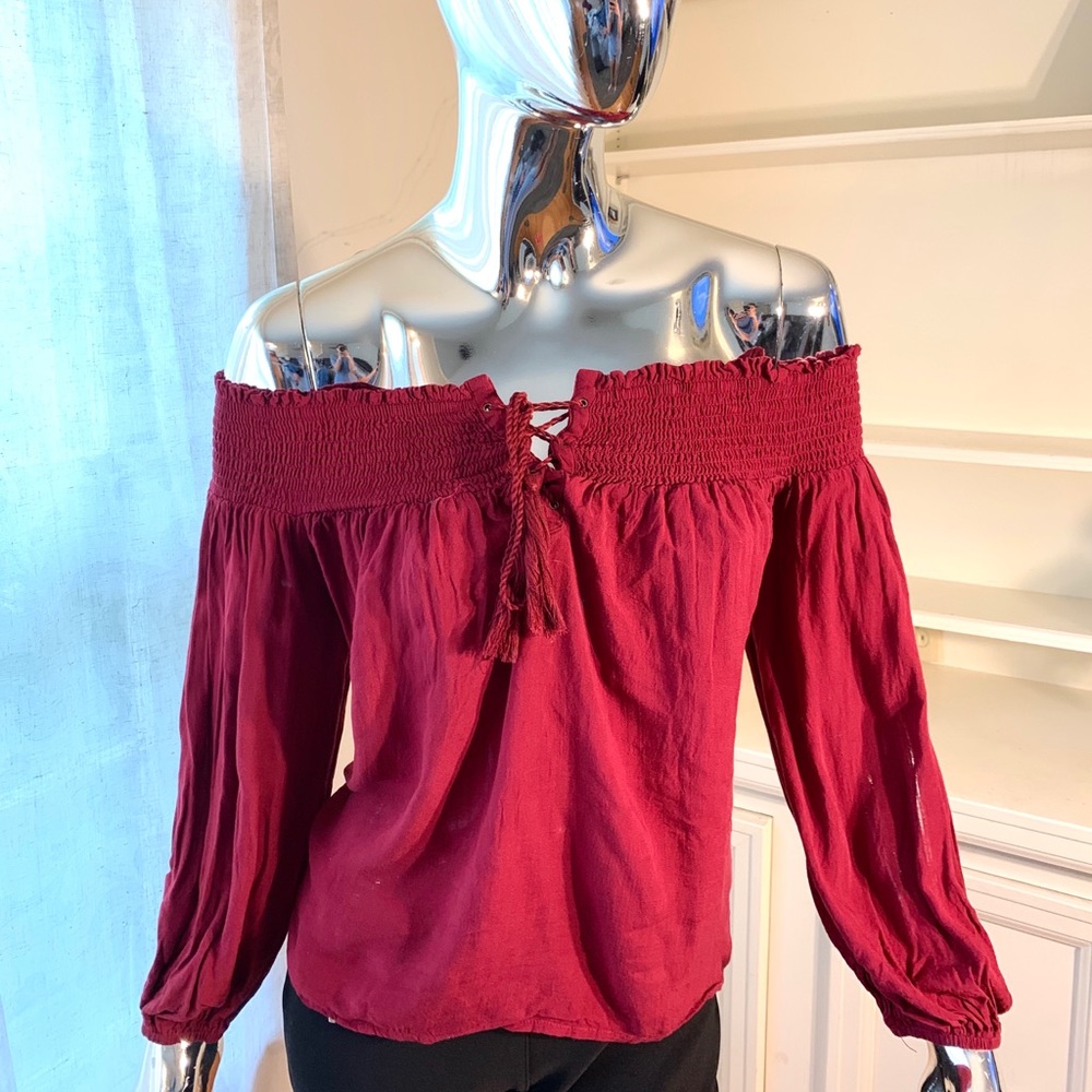 Off shoulder red top